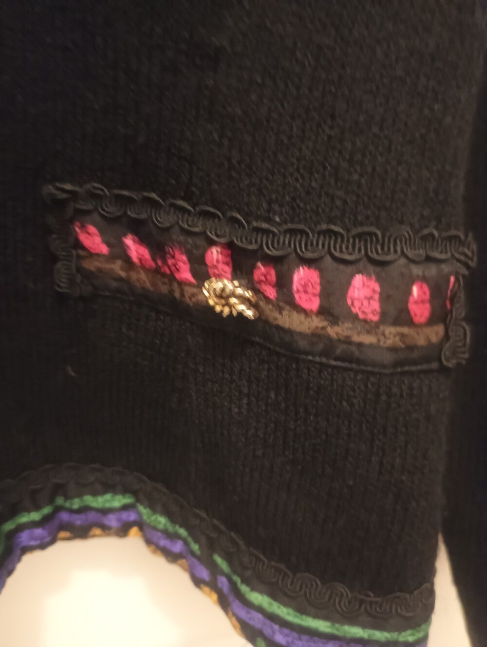 Anne Crimminys Black Knit Embroidered Sweater Cardigan with Multicolor Trim - Picture 16 of 16
